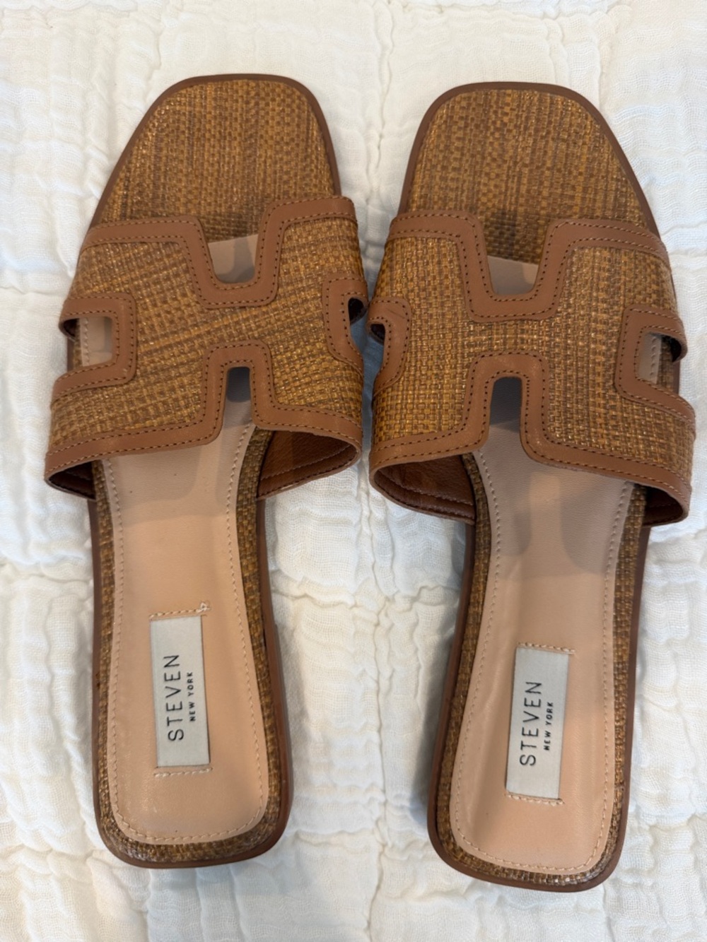 STEVEN New York Women's Tan Woven Slide Sandals